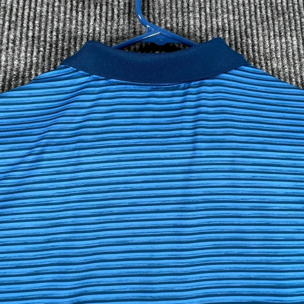 Adidas Polo Shirt Mens Medium Blue Striped Short Sleeve Golf Outdoor Casual